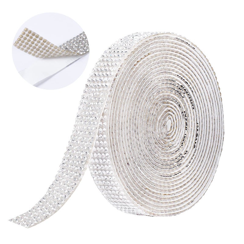 Berenlu Self Adhesive Crystal Rhinestone Diamond RibbonRhinestone Decorative Sticker with 2mm Rhinestones Diamond Crystal Sticker for Car Decoration or DIY Crafts Silver 051 Inch x 3Yards