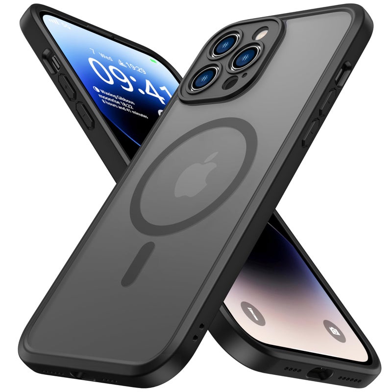 ImpactStrong Magnetic Guard Designed for iPhone 14 Pro Case [Camera Protection] [Military Grade Drop Tested] [Compatible with MagSafe] Slim Translucent Matte Phone Case (6.1") - Black - Image 1