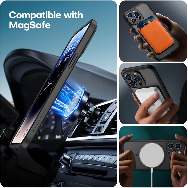 ImpactStrong Magnetic Guard Designed for iPhone 14 Pro Case [Camera Protection] [Military Grade Drop Tested] [Compatible with MagSafe] Slim Translucent Matte Phone Case (6.1") - Black - Image 4