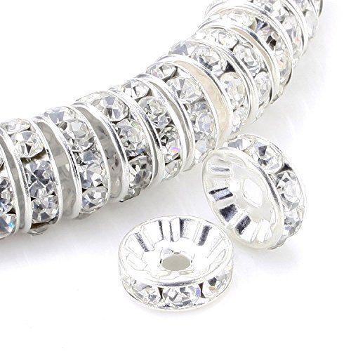Allb 100Pcs Rondelle Spacer Beads 4mm Silver Plated Czech Crystal Rhinestone for Jewelry Making Loose Beads for Bracelets