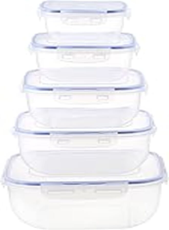 Bager Cook&Lock Square Storage Container Set 5 Pcs (500+900+1500+2400+3750 Ml) (Std), Transparent