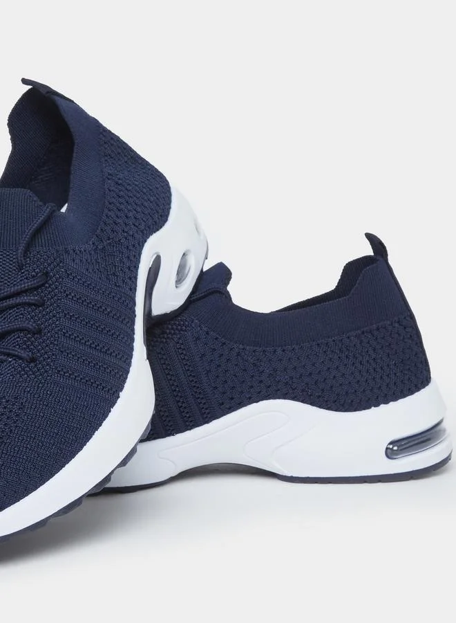 Styli Styli Men Navy Blue Elastic Lace Pull On Sneakers