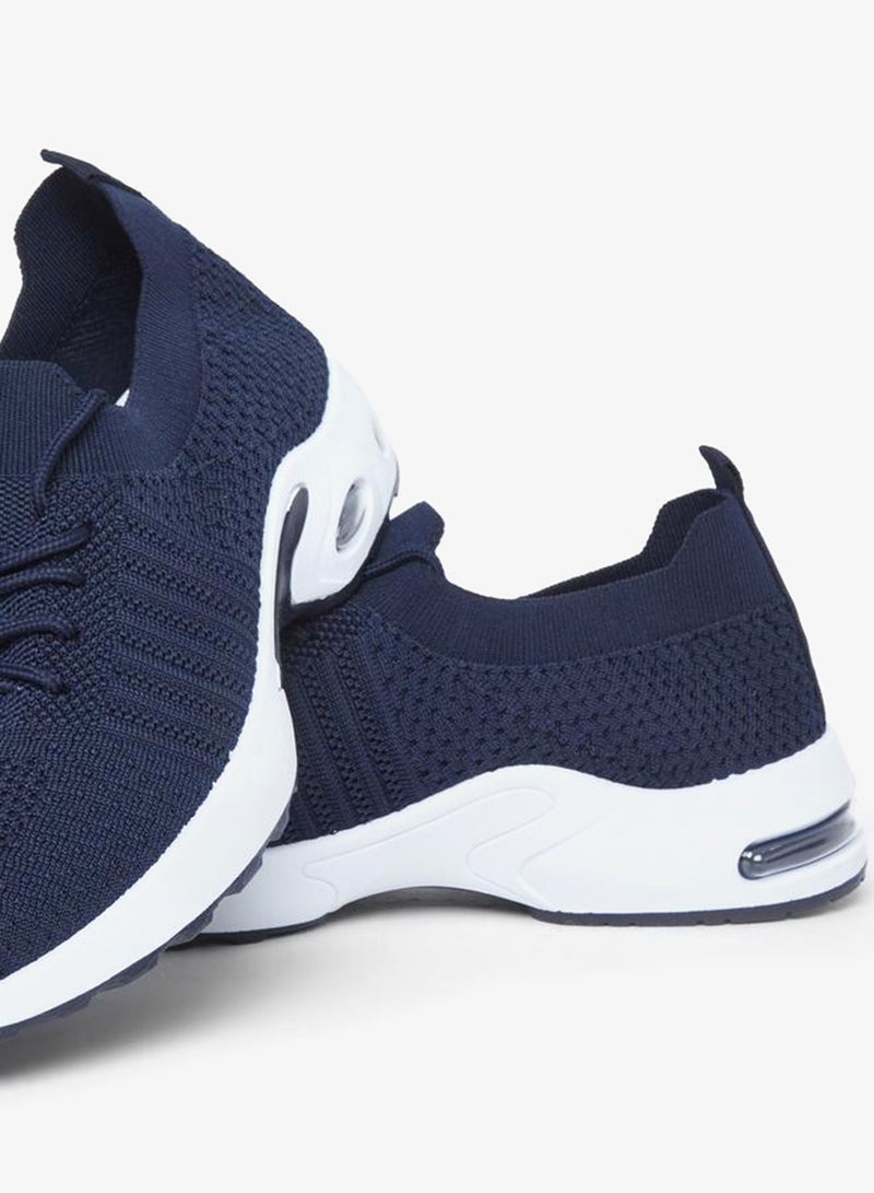 Styli Active Men Navy Blue Elastic Lace Pull On Sneakers - Image 3