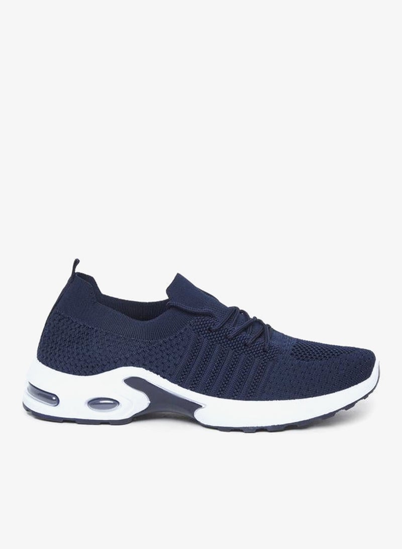 Styli Active Men Navy Blue Elastic Lace Pull On Sneakers - Image 1