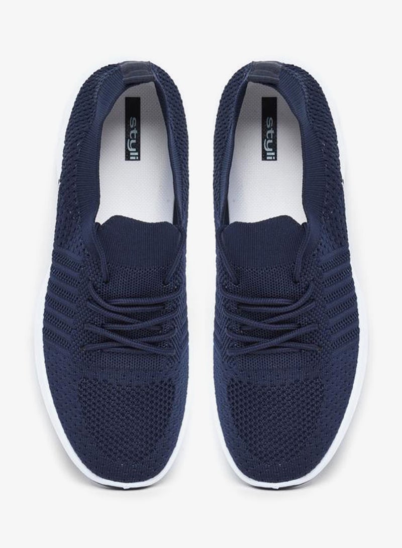 Styli Active Men Navy Blue Elastic Lace Pull On Sneakers - Image 5