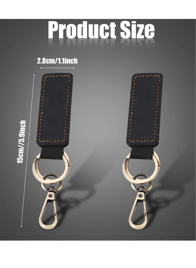 Excefore Leather Key Chain Holders, Double Ring Retro Car Key Keychain, Premium Soft Car Leather Key Holder, Universal Key Fob Keychain, for Men Women (Black) - Image 2