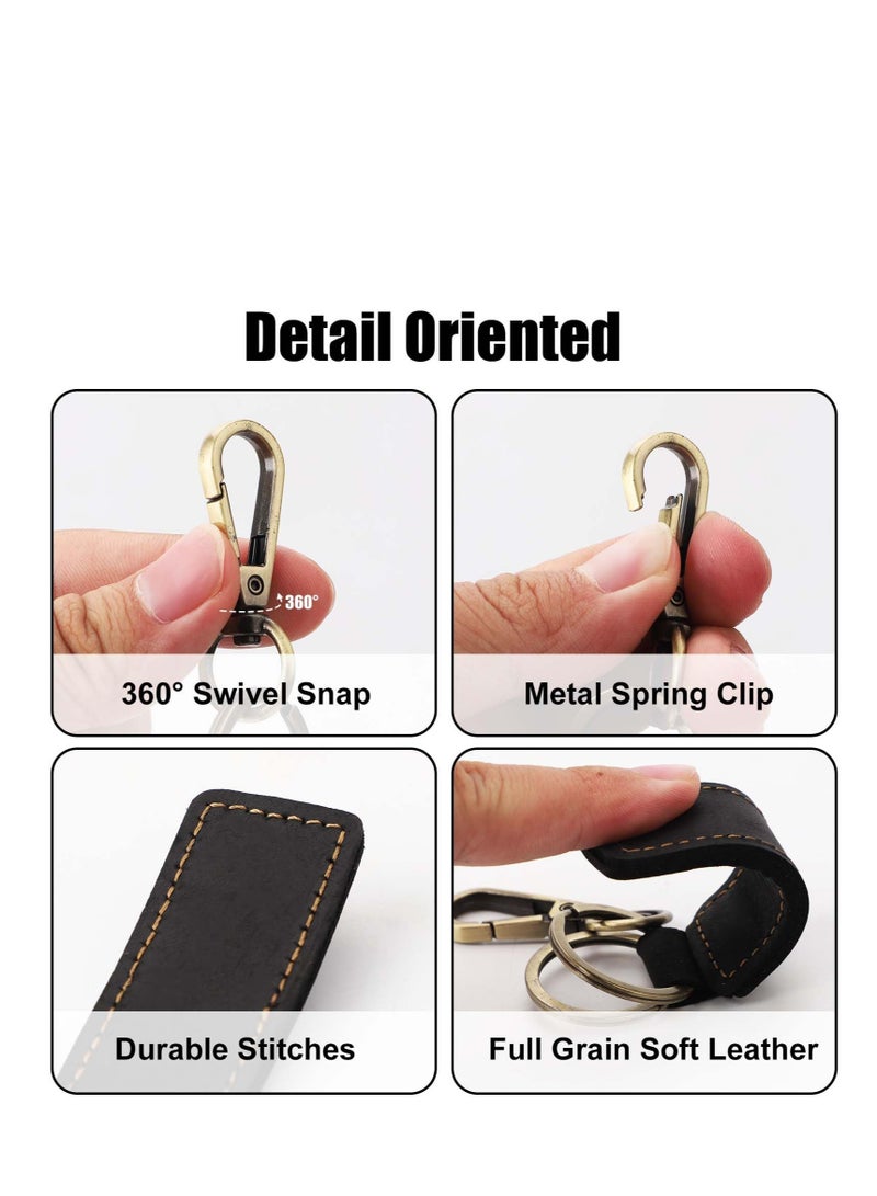 Excefore Leather Key Chain Holders, Double Ring Retro Car Key Keychain, Premium Soft Car Leather Key Holder, Universal Key Fob Keychain, for Men Women (Black) - Image 3