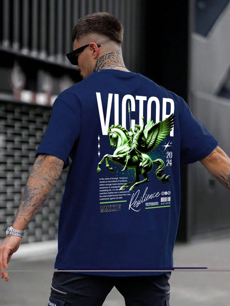 DogFish Oversize Printed Navy Blue Casual T-Shirt 100% Cotton
