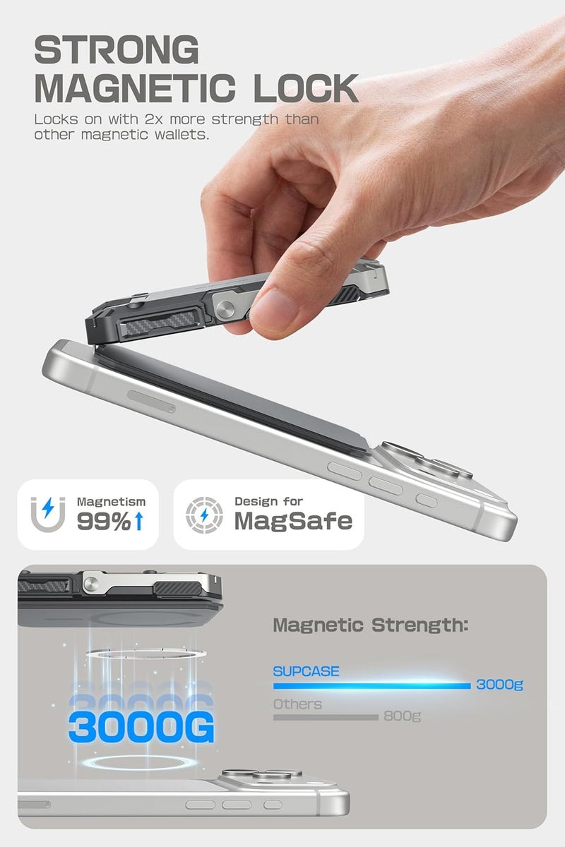 SupCase for MagSafe Wallet with Stand, Magnetic Wallet for Men, [Hold 5 Cards] [Adjustable Stand] [RFID Blocking] Phone Stand Credit Card Holder Tripod for iPhone 17/16/15/14/13/12 Series, Silver - Image 2