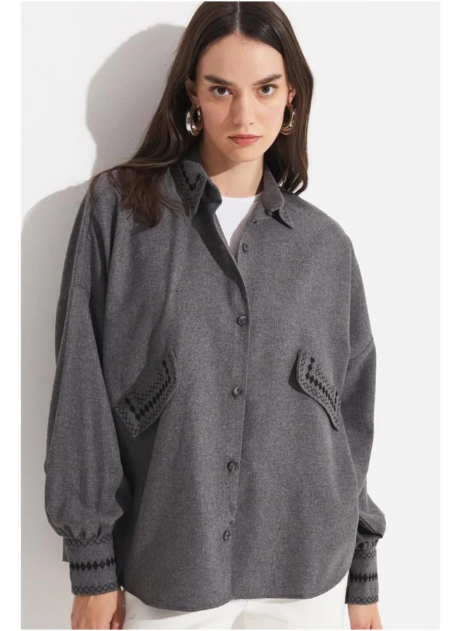 JUNE June Embroidery Detailed Shirt Anthracite