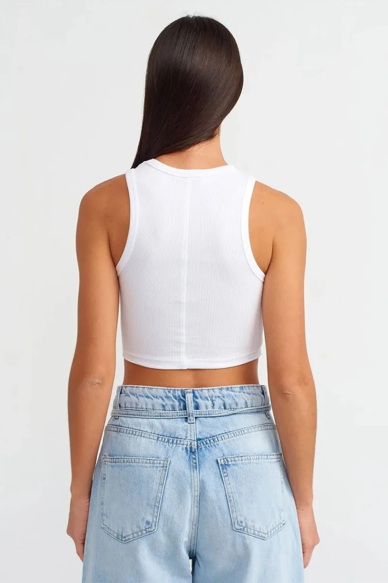 Dilvin White DILVIN Women's Ribbed Heart Embroidered Crop Top for Women | Best Price UAE