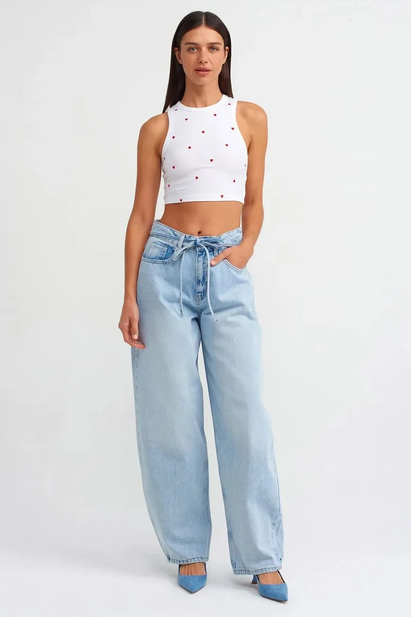 Dilvin White DILVIN Women's Ribbed Heart Embroidered Crop Top for Women | Best Price UAE