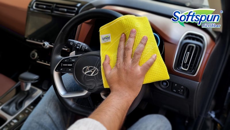 SOFTSPUN Microfiber Waffle Weave Cloths, 60x80 Cms 1 Piece Towel Set 400 GSM Yellow! Multipurpose Highly Absorbent LintStreak Free Wash Cloth for Home Kitchen Window Stainless Steel. - Image 4