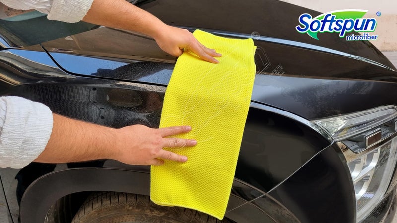 SOFTSPUN Microfiber Waffle Weave Cloths, 60x80 Cms 1 Piece Towel Set 400 GSM Yellow! Multipurpose Highly Absorbent LintStreak Free Wash Cloth for Home Kitchen Window Stainless Steel. - Image 5
