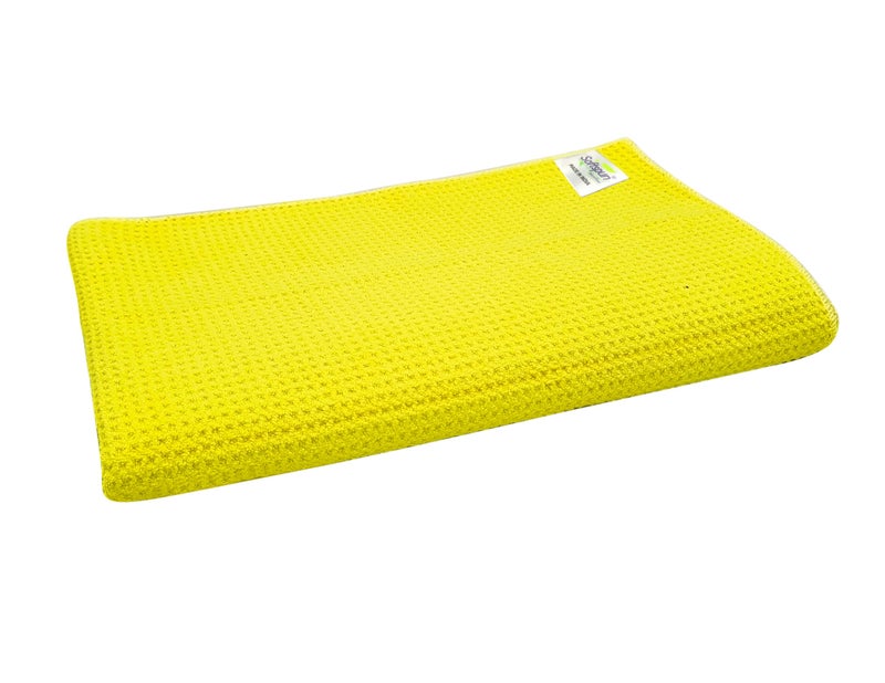 SOFTSPUN Microfiber Waffle Weave Cloths, 60x80 Cms 1 Piece Towel Set 400 GSM Yellow! Multipurpose Highly Absorbent LintStreak Free Wash Cloth for Home Kitchen Window Stainless Steel. - Image 1