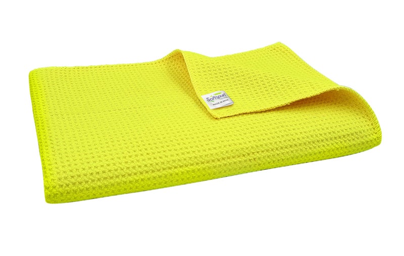 SOFTSPUN Microfiber Waffle Weave Cloths, 60x80 Cms 1 Piece Towel Set 400 GSM Yellow! Multipurpose Highly Absorbent LintStreak Free Wash Cloth for Home Kitchen Window Stainless Steel. - Image 2