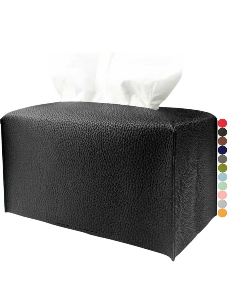 JESMINI Large Tissue Box Cover Rectangular Plus Size Rectangle Tissue Box Holder with Bottom Belt JESMINI Black Modern Leather Long Tissue Holder for BathroomCarOffice Decor - Image 2