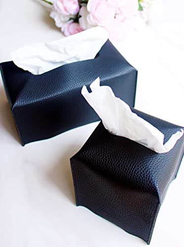 JESMINI Large Tissue Box Cover Rectangular Plus Size Rectangle Tissue Box Holder with Bottom Belt JESMINI Black Modern Leather Long Tissue Holder for BathroomCarOffice Decor - Image 3