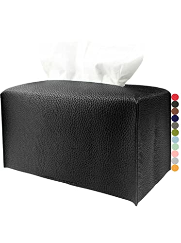 JESMINI Large Tissue Box Cover Rectangular Plus Size Rectangle Tissue Box Holder with Bottom Belt JESMINI Black Modern Leather Long Tissue Holder for BathroomCarOffice Decor - Image 1