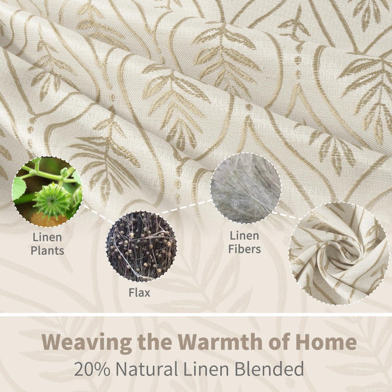 BGment Mocha Linen Curtains for Living Room, French Country Leaf Jacquard Botanical Pattern Cottage Core Boho Vintage Grommet Light Filtering Semi Sheer Linen Curtains, 2 Panels, 52 x 84 Inch - Image 3