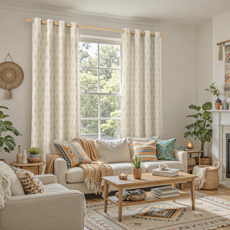 BGment Mocha Linen Curtains for Living Room, French Country Leaf Jacquard Botanical Pattern Cottage Core Boho Vintage Grommet Light Filtering Semi Sheer Linen Curtains, 2 Panels, 52 x 84 Inch - Image 2