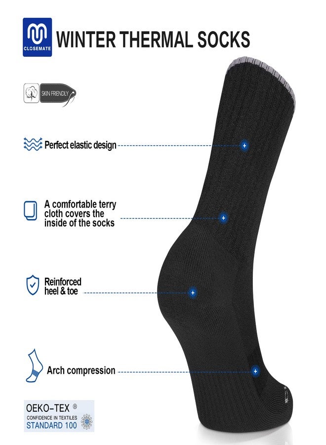 CLOSEMATE Mens Thermal Winter Crew Socks for Boots Thick and Warm for Cold Weather Work Hiking 5 Pairs(5 Black, Size L) - Image 3