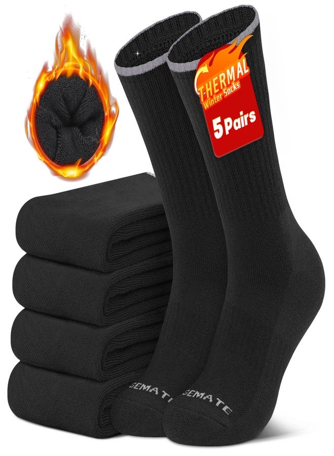 CLOSEMATE Mens Thermal Winter Crew Socks for Boots Thick and Warm for Cold Weather Work Hiking 5 Pairs(5 Black, Size L) - Image 1