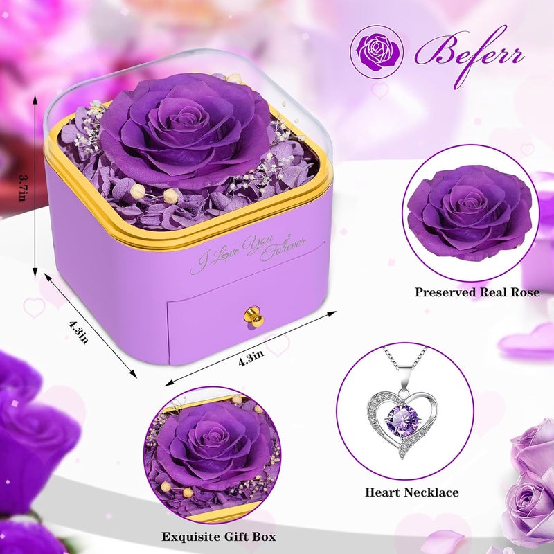 Beferr Birthday Gifts for Women Preserved Real Rose with Necklace Eternal Roses Forever Flowers for Delivery Prime Christmas Day Gifts for Mom Grandma Wife Sister Her from Daughter - Image 5