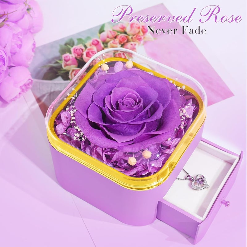 Beferr Birthday Gifts for Women Preserved Real Rose with Necklace Eternal Roses Forever Flowers for Delivery Prime Christmas Day Gifts for Mom Grandma Wife Sister Her from Daughter - Image 3