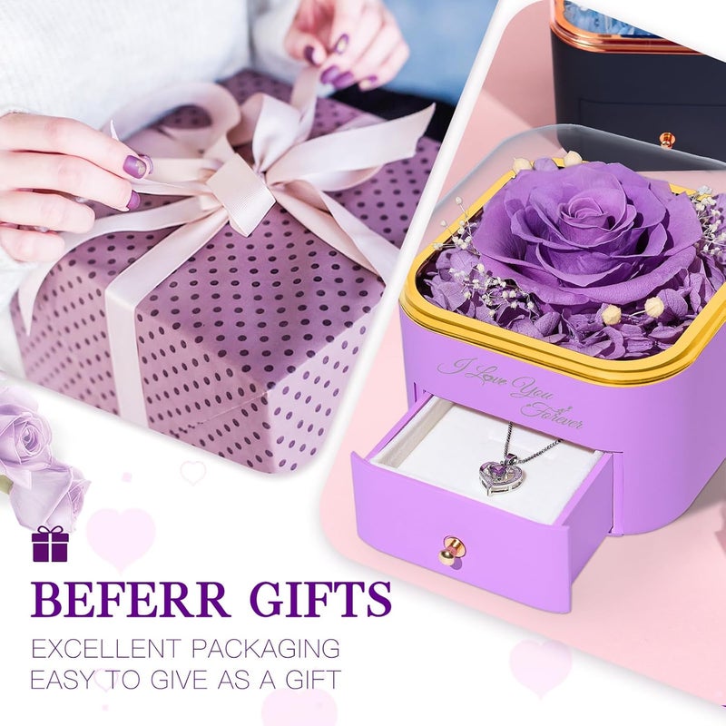 Beferr Birthday Gifts for Women Preserved Real Rose with Necklace Eternal Roses Forever Flowers for Delivery Prime Christmas Day Gifts for Mom Grandma Wife Sister Her from Daughter - Image 2