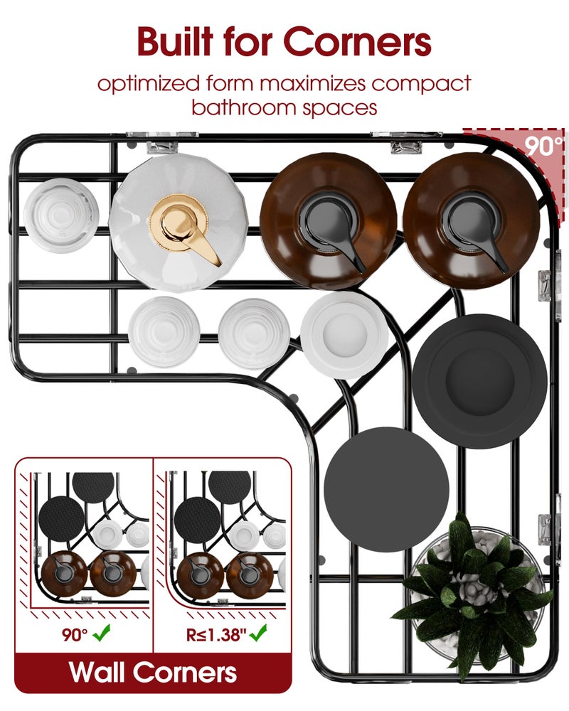 Sakugi Corner Shower Caddy - 3-Pack Shower Organizer with Soap Holder & Built-In Hooks, Rustproof Metal Shower Shelves, Laundry, Kitchen, Bathroom Organizers and Storage Solution, Large, Black - Image 5
