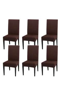 Generic Dining Chair Cover Seat Protector Super Fit Slipcover Stretch Removable Washable Soft Spandex Fabric for Home Hotel Dining Room Ceremony Banquet Wedding Party Restaurant (C-Brown , 6 Per Set)  - Image 1