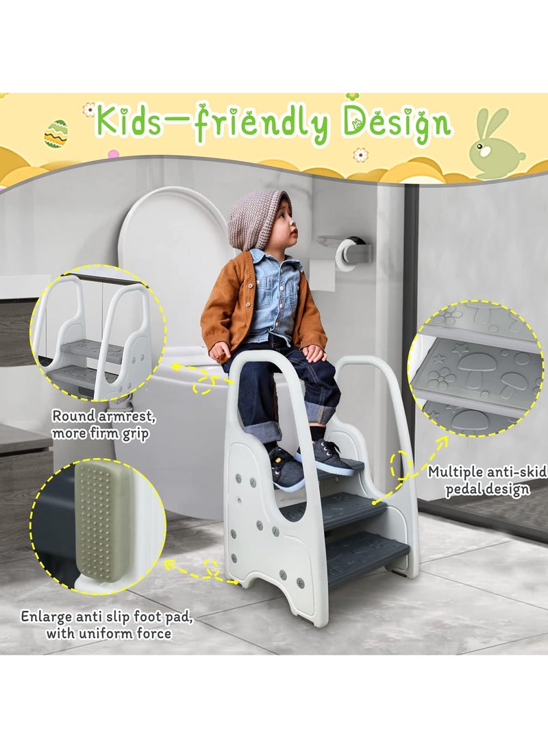 AUTOYSUR Toddler Step Stool for Bathroom Sink Adjustable Kids 3 Step Stool with Handles and Safety Non-Slip Pads Toddler Kitchen Stool Helper for Toilet Potty Training & Children Step Ladder Learning Helper - Image 4