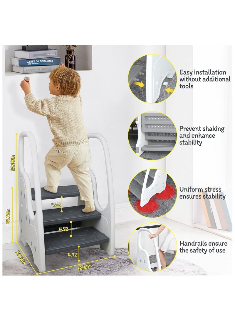 AUTOYSUR Toddler Step Stool for Bathroom Sink Adjustable Kids 3 Step Stool with Handles and Safety Non-Slip Pads Toddler Kitchen Stool Helper for Toilet Potty Training & Children Step Ladder Learning Helper - Image 5