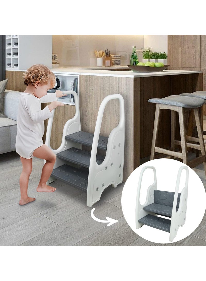 AUTOYSUR Toddler Step Stool for Bathroom Sink Adjustable Kids 3 Step Stool with Handles and Safety Non-Slip Pads Toddler Kitchen Stool Helper for Toilet Potty Training & Children Step Ladder Learning Helper - Image 1