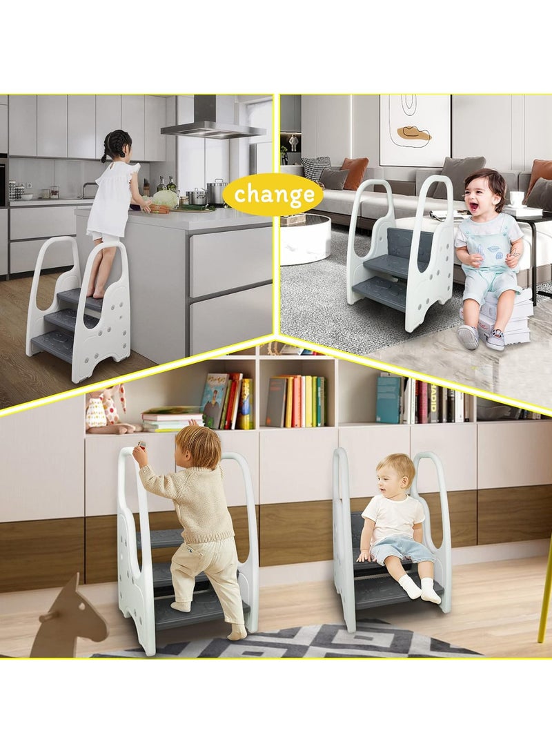 AUTOYSUR Toddler Step Stool for Bathroom Sink Adjustable Kids 3 Step Stool with Handles and Safety Non-Slip Pads Toddler Kitchen Stool Helper for Toilet Potty Training & Children Step Ladder Learning Helper - Image 2