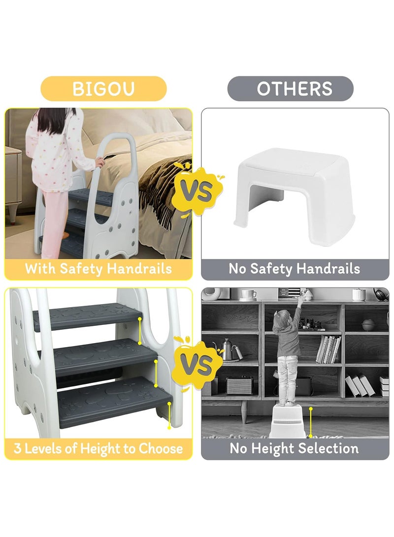 AUTOYSUR Toddler Step Stool for Bathroom Sink Adjustable Kids 3 Step Stool with Handles and Safety Non-Slip Pads Toddler Kitchen Stool Helper for Toilet Potty Training & Children Step Ladder Learning Helper - Image 3