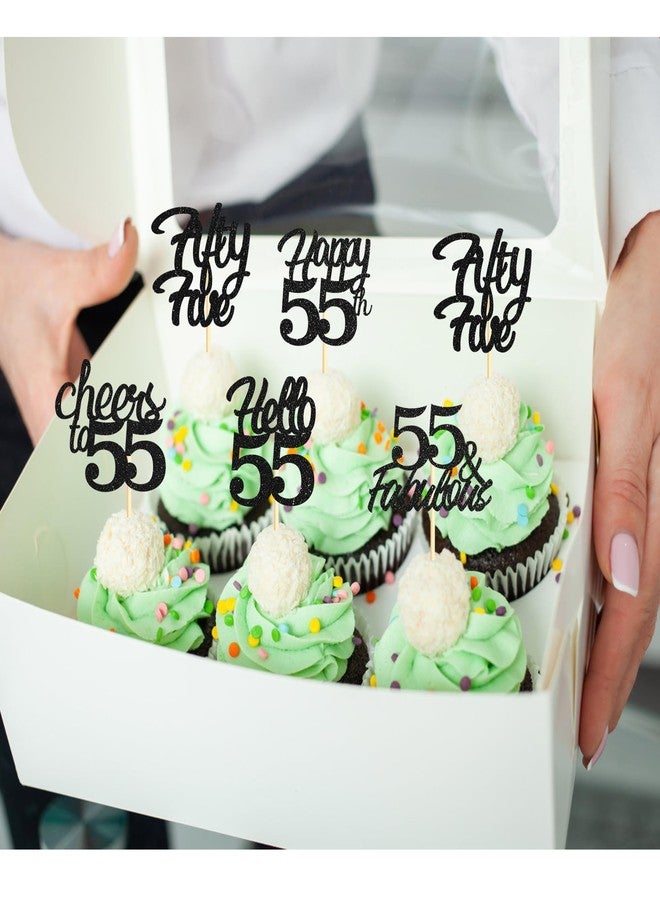 Sotpot 30 Pack 55th Birthday Cupcake Toppers Hello 55 Cheers to 55 Years Cupcake Picks for 55th Birthday Anniversary Party Cake Decorations Black Glitter - Image 3