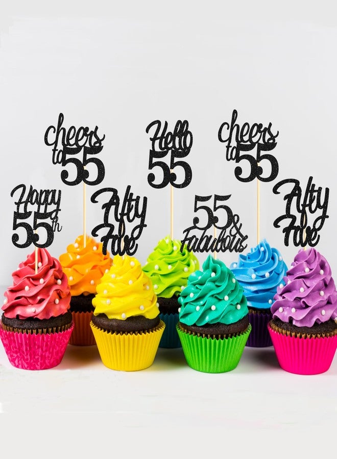Sotpot 30 Pack 55th Birthday Cupcake Toppers Hello 55 Cheers to 55 Years Cupcake Picks for 55th Birthday Anniversary Party Cake Decorations Black Glitter - Image 4
