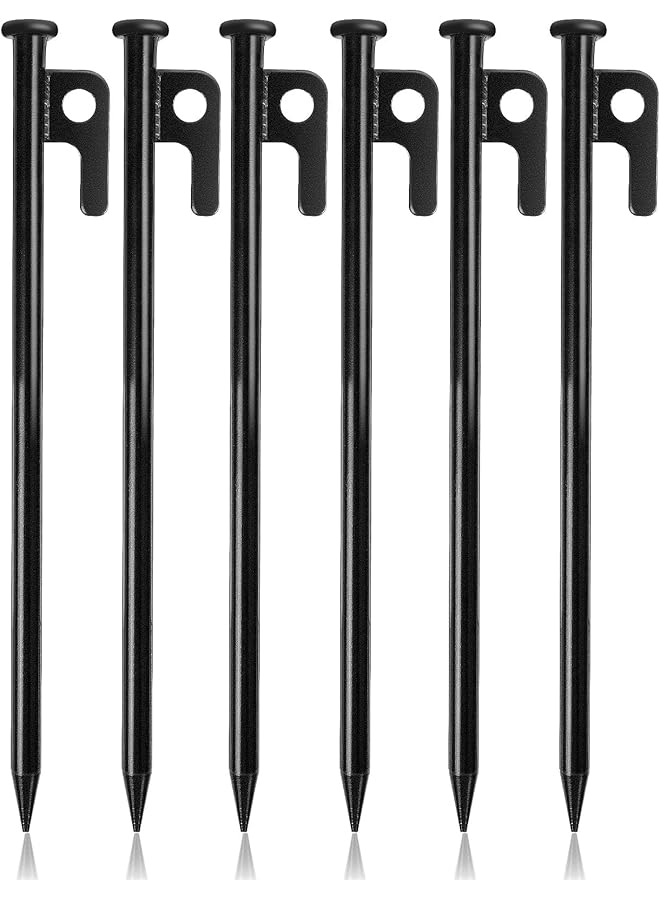 X spring Tent Stakes 6 Pack Heavy Duty Metal Tent Pegs With Hook Hole Design 30Cm Forged Steel Unbreakable Tent Spikes For Camping Outdoor Hiking Hard Rocky Ground Grassland Backpacking  - Image 1