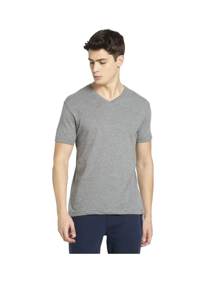 جوكي تي شيرت رجالي جوكي برقبة على شكل حرف  وأكمام نصفية من القطن الفاخر السادة