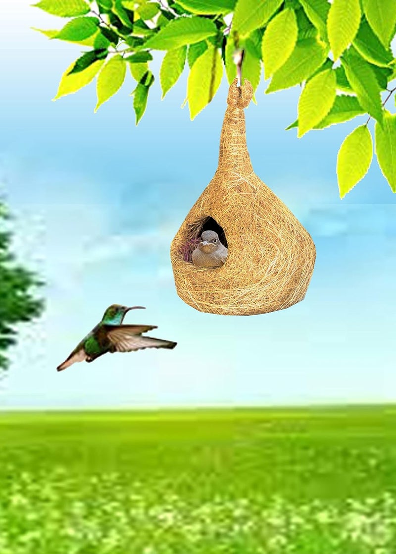 GO7 , Tent Shape NEST Bird House 2 Pice Pure Nest Bird House Purely Handmade, Type -Coir, Color -Brown - Image 5