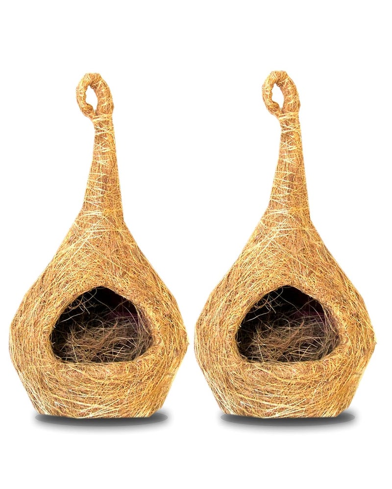 GO7 , Tent Shape NEST Bird House 2 Pice Pure Nest Bird House Purely Handmade, Type -Coir, Color -Brown - Image 1