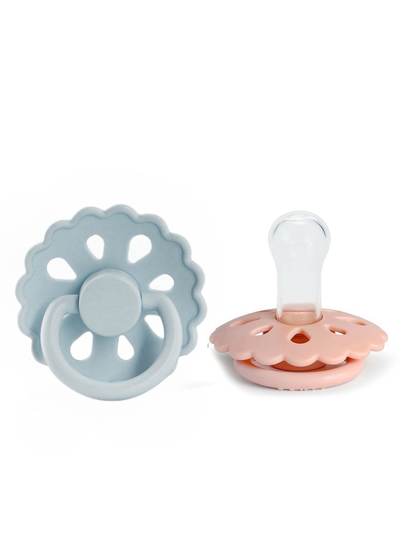 joybuy 2 Pack Silicone Pacifiers, Flower Baby Pacifiers, 0-6 Months Babies (Blue+Pink) - Image 1