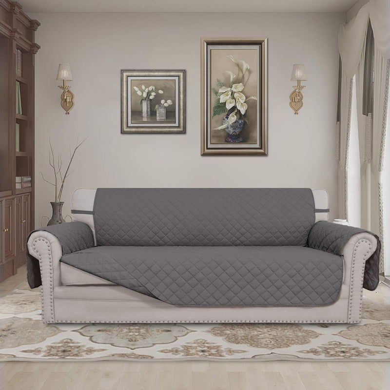 Sofa Slipcover Reversible Sofa Cover Water Resistant Couch Cover with Foam Sticks Elastic Straps Furniture Protector for Pets Kids Children Dog Cat (Sofa, Gray/Gray) - Image 2