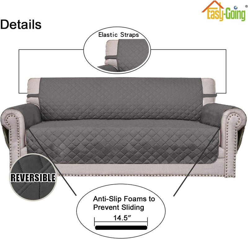 Sofa Slipcover Reversible Sofa Cover Water Resistant Couch Cover with Foam Sticks Elastic Straps Furniture Protector for Pets Kids Children Dog Cat (Sofa, Gray/Gray) - Image 3