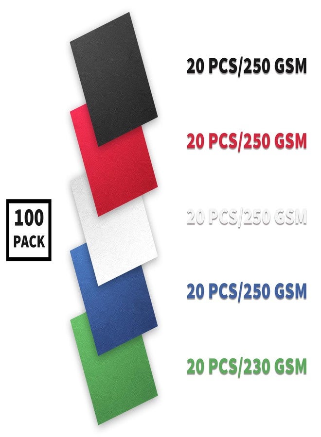 Binditek 100 Pack 13Mil Grain Texture Paper Binding Presentation Covers, 8-1/2 x 11 Inches 90lb, 250 GSM, Un-Punched, 5 Multi Colors (Black, White, Red, Green, Blue) - Image 2