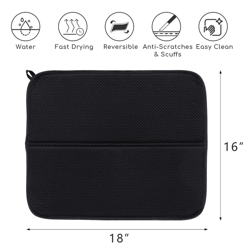FRESHMINT 2 Pack Dish Drying Mat, 16"x18â€ Large Dish Drying Mats for Kitchen Counter, Microfiber Absorbent Dish Drying Pad, Dish Drainer Mats for Countertops, Rack, Sink - Image 3