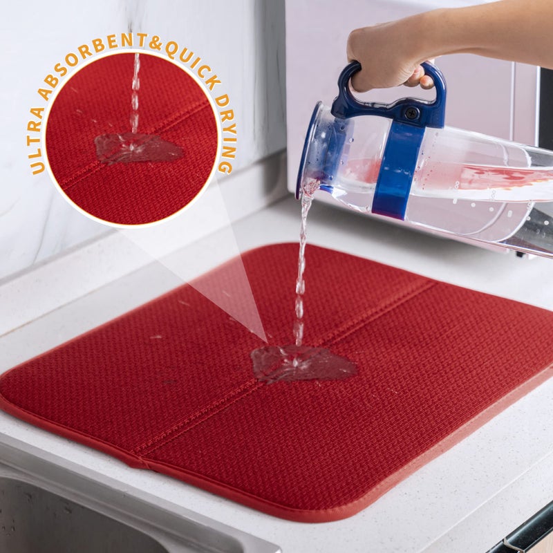 FRESHMINT 2 Pack Dish Drying Mat, 16"x18â€ Large Dish Drying Mats for Kitchen Counter, Microfiber Absorbent Dish Drying Pad, Dish Drainer Mats for Countertops, Rack, Sink - Image 5