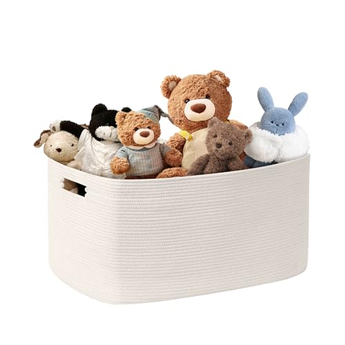 SunNewt 60L Small Baby Girls Laundry Basket for Nursery Storage,Cute Woven cotton Rope Baskets for Kids Toy，Gifts,Boho Square Wicker Blanket hamper for Living Room,Bedroom Dirty Clothes, White - Image 1